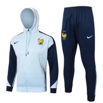 Mens France Hoodie Jacket + Pants Training Suit Light Blue 2024