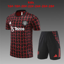 Kids Manchester United Short Training Suit Red - Black 2024/25