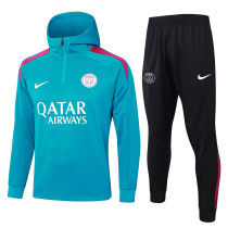 Mens PSG Hoodie Sweatshirt + Pants Training Suit Cyan 2024