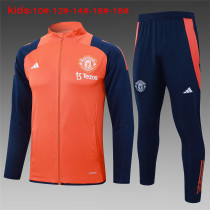Kids Manchester United Jacket + Pants Training Suit Orange 2024/25