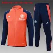 Kids Manchester United Jacket + Pants Training Suit Orange 2024/25