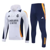 Mens Real Madrid Hoodie Sweatshirt + Pants Training Suit White II 2024/25