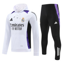 Mens Real Madrid Hoodie Sweatshirt + Pants Training Suit White III 2024/25
