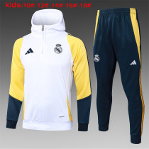 Kids Real Madrid Hoodie Sweatshirt + Pants Suit White 2024/25