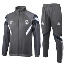 Mens Real Madrid Jacket + Pants Training Suit Grey 2024/25