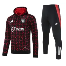 Mens Manchester United Hoodie Sweatshirt + Pants Training Suit Red - Black 2025/26