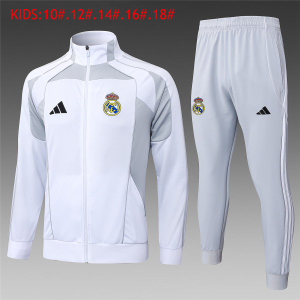 Kids Real Madrid Jacket + Pants Training Suit White - Grey 2025/26