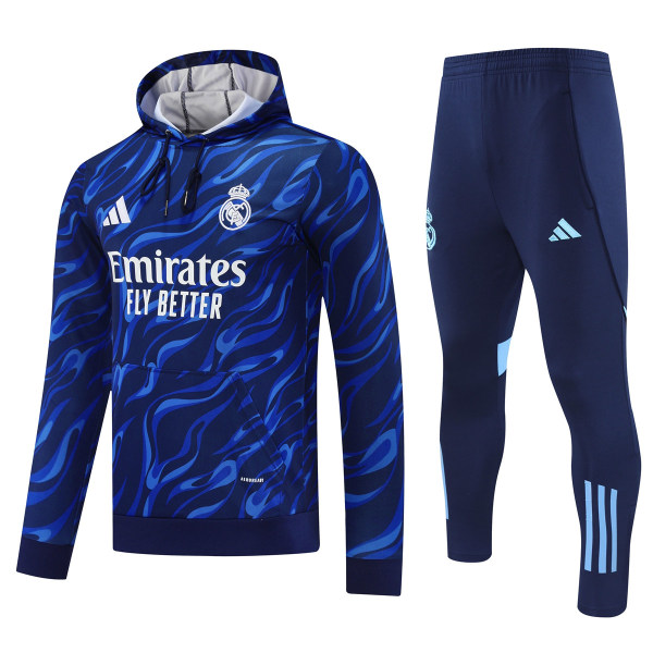 Mens Real Madrid Hoodie Sweatshirt + Pants Training Suit Blue 2025/26