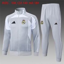 Kids Real Madrid Jacket + Pants Training Suit Light Grey 2025/26