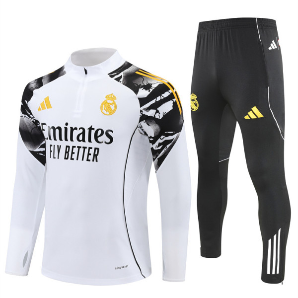 Mens Real Madrid Training Suit White - Black 2025/26