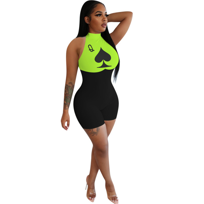 Poker Q Printed Sexy Jumpsuit