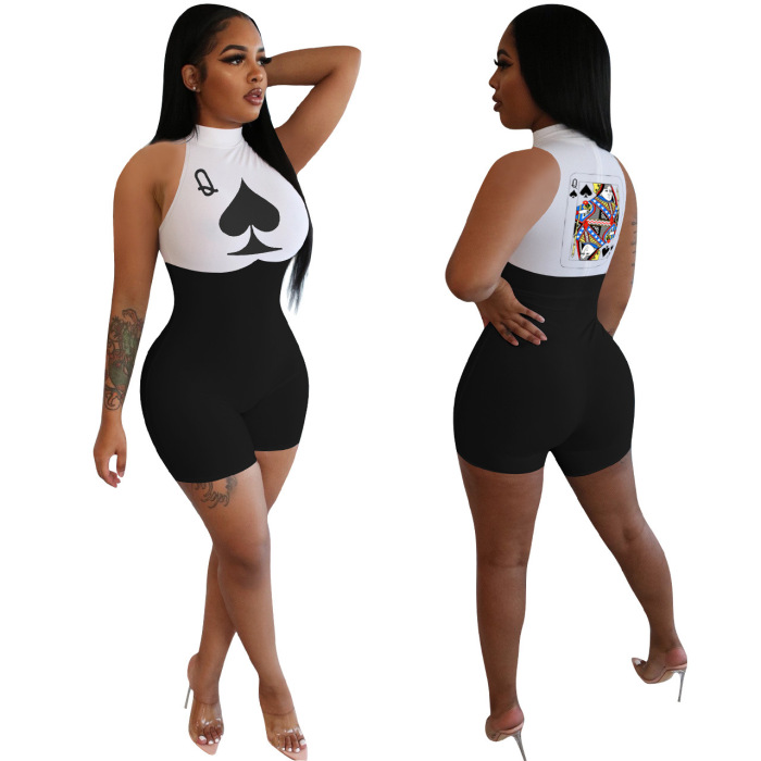 Poker Q Printed Sexy Jumpsuit