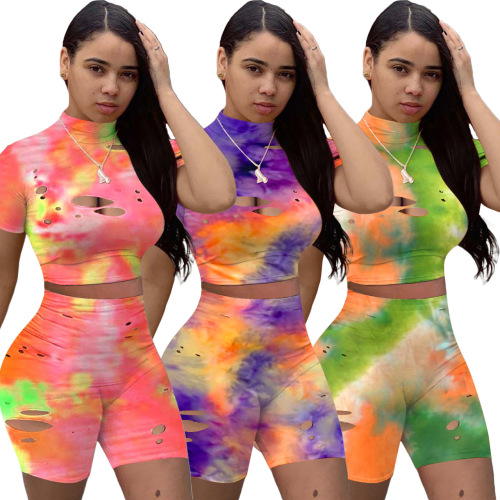 Burnt Hole Tie-Dye Printed Movement Two-Piece Set