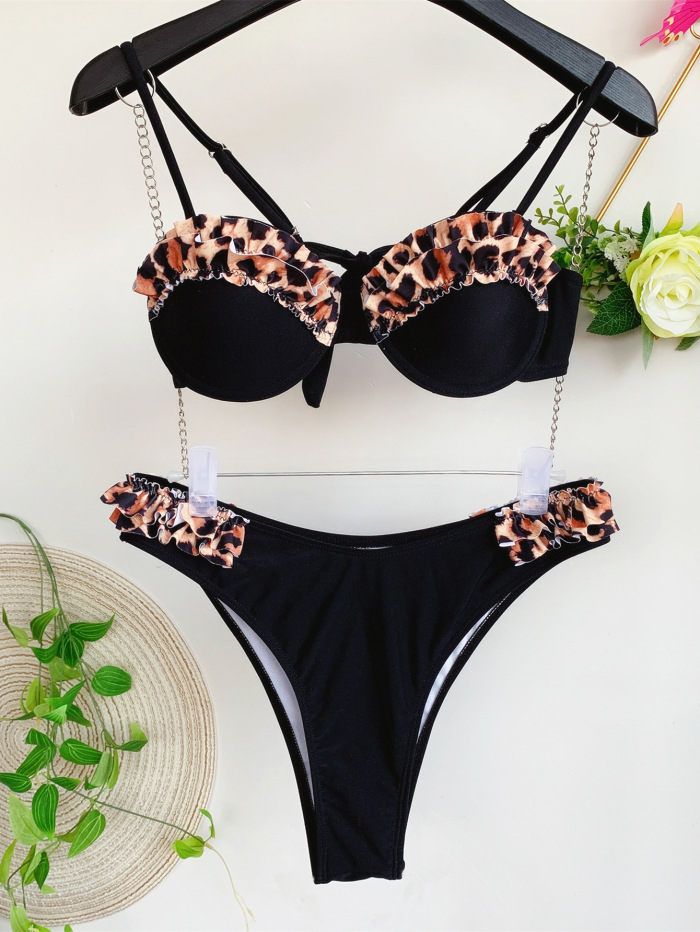 Swimsuit In Solid Color Bikini With Petals