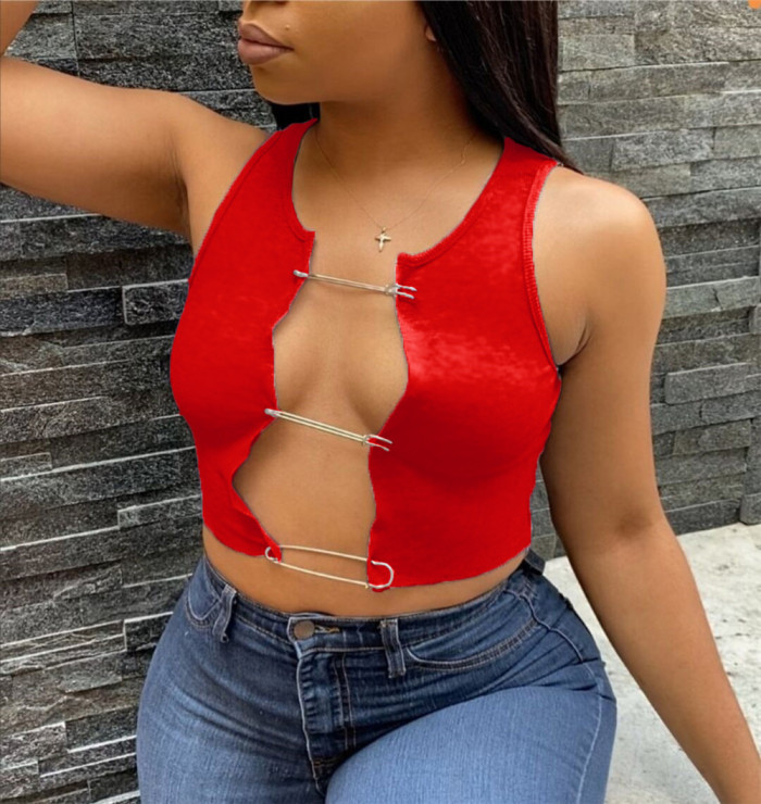 Sexy Cropped Short Sleeveless Top In Solid Color