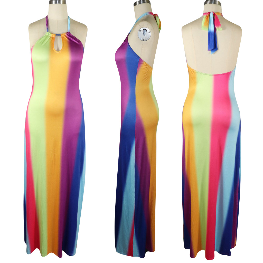 US$ 10.36 - Tie-Dye Gradient Print Halter Dress - www.dodressy.com