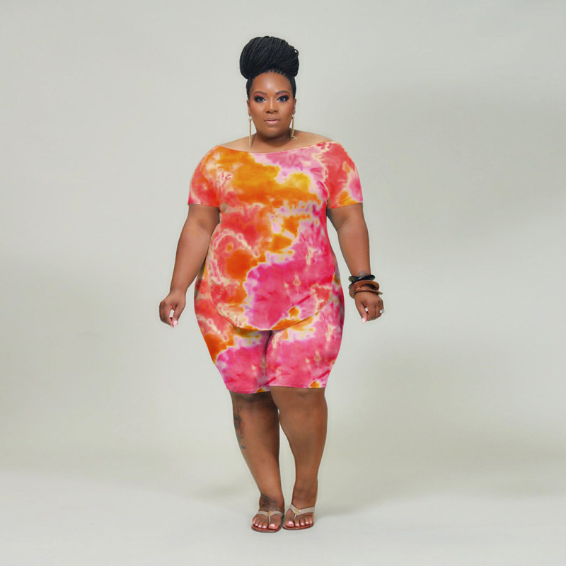 Casual Tie-Dye Printed Pantsuit Plus Size Two Piece Set