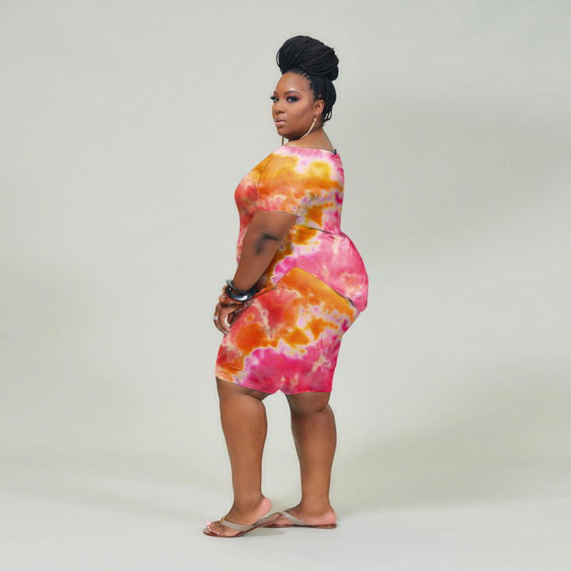 Casual Tie-Dye Printed Pantsuit Plus Size Two Piece Set