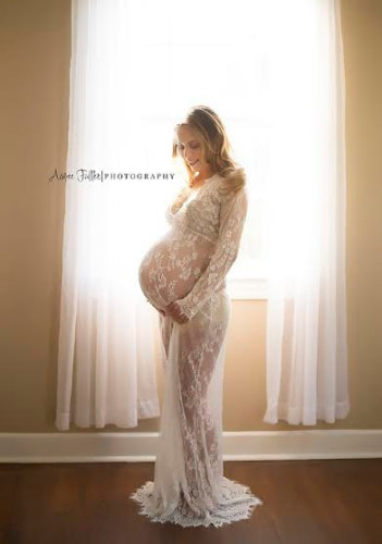 Sexy Deep V Neck Long Sleeve Lace See-through Sheath Maternity dress
