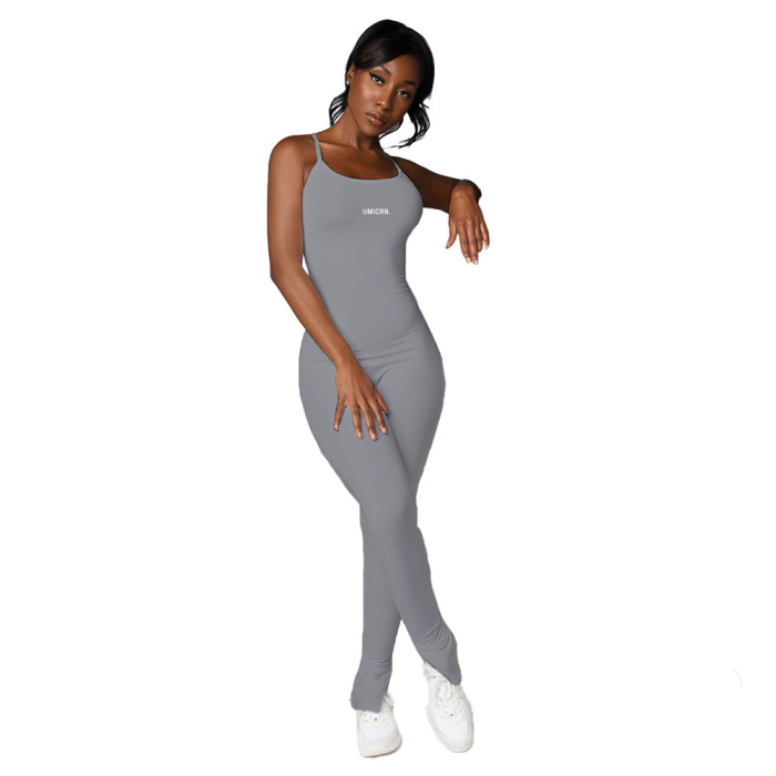 Tight Slim Fit Letter Printed Jumpsuit