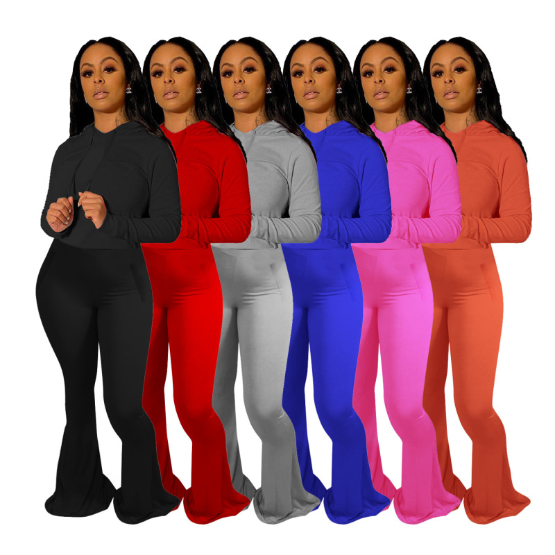 Hot Style Slim Fit Flared Trousers Sport Two-Piece Set