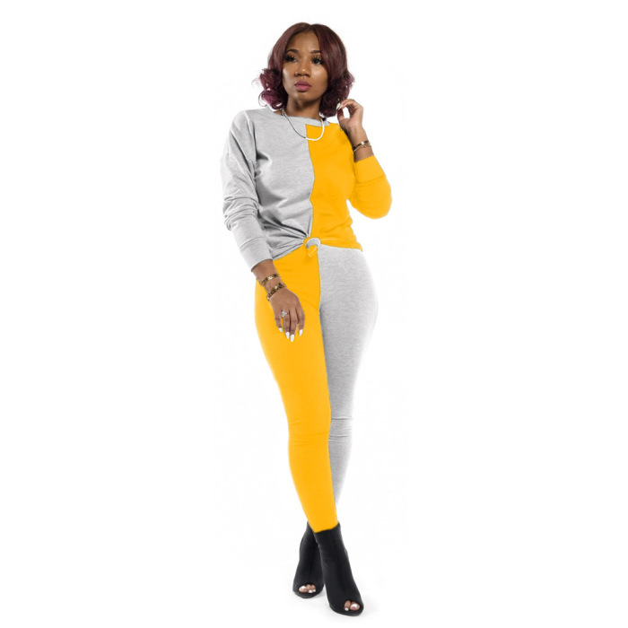 Match Color Long Pants Long Sleeved Two Piece Sports Set