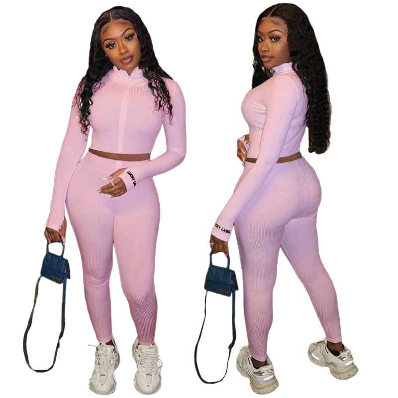 Threaded Embroidered Letter Printed Zipper Sport Two-piece Set