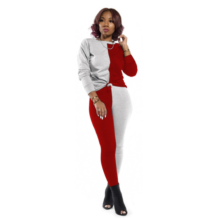 Match Color Long Pants Long Sleeved Two Piece Sports Set