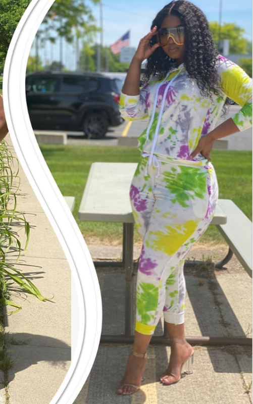 Causal Tie Dye Long Sleeved With Hat Two Piece Sport Set