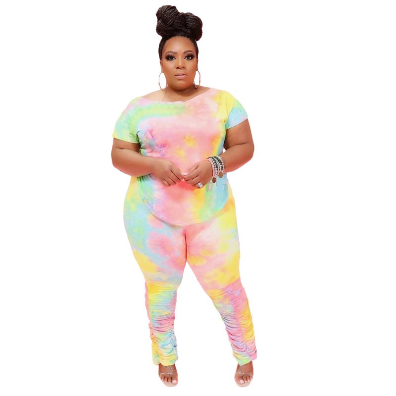 Causal Round Neck Short Sleeve Long Pants Two Piece Set