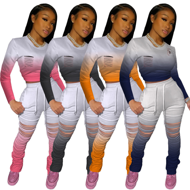 Burn Out Long Sleeve Women Comfort Two Piece Set