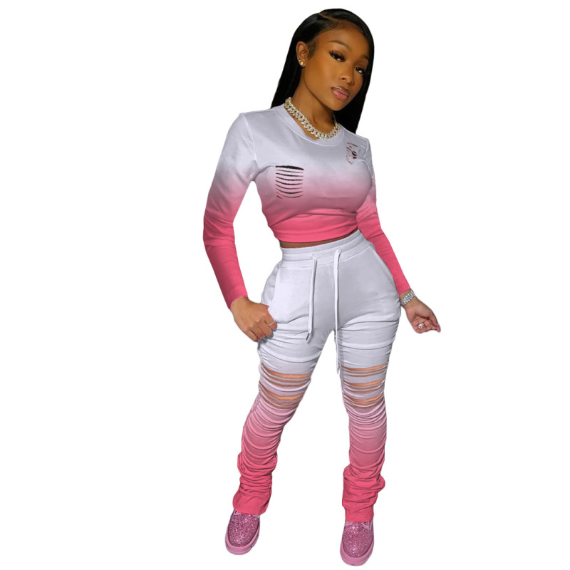 Burn Out Long Sleeve Women Comfort Two Piece Set