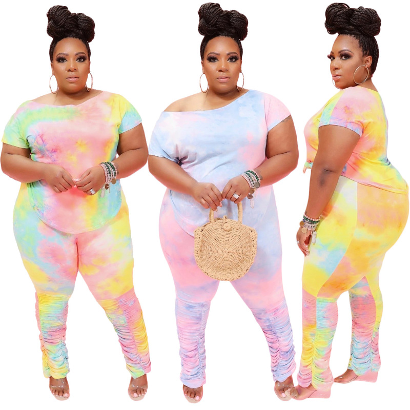 Causal Round Neck Short Sleeve Long Pants Two Piece Set