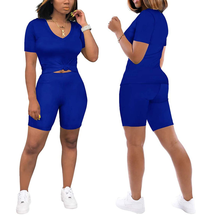 Solid Color Short Sleeved Pants Two Piece Set