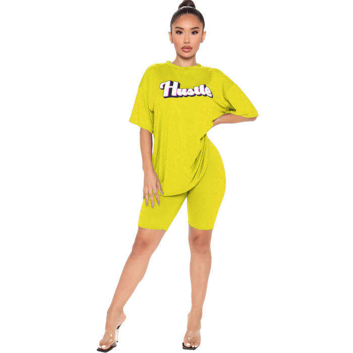 Causal Short Sleeve Pants Letter Printed Two Piece Sport Set