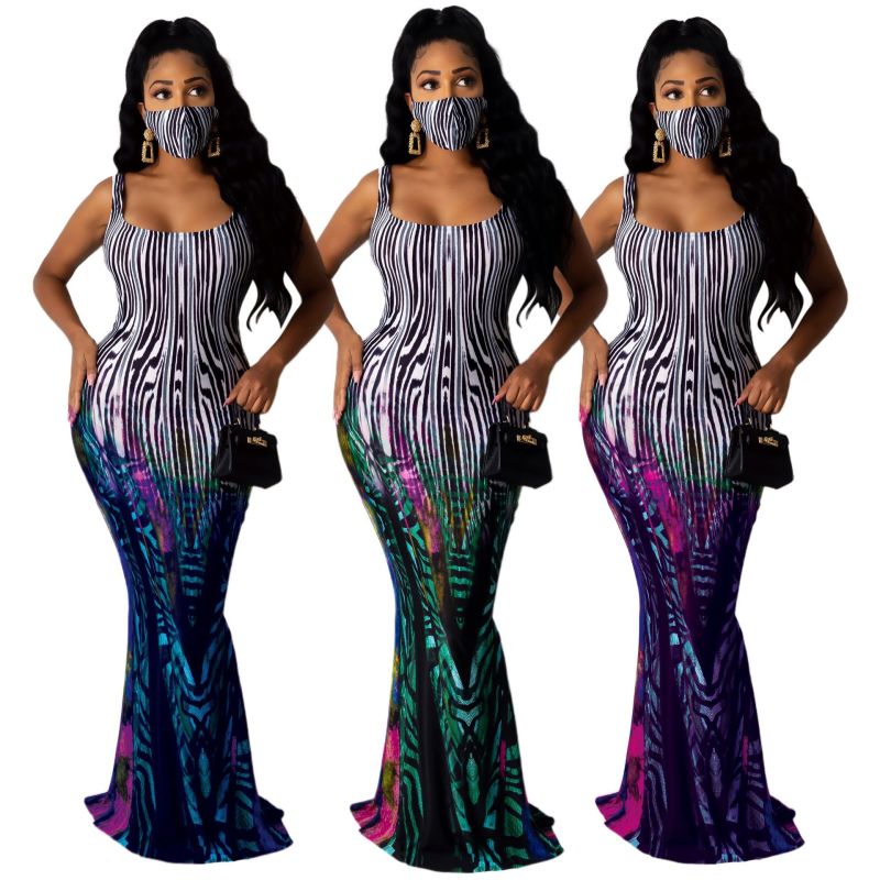 Tight Sexy Slim Printed Dress(Include mask)