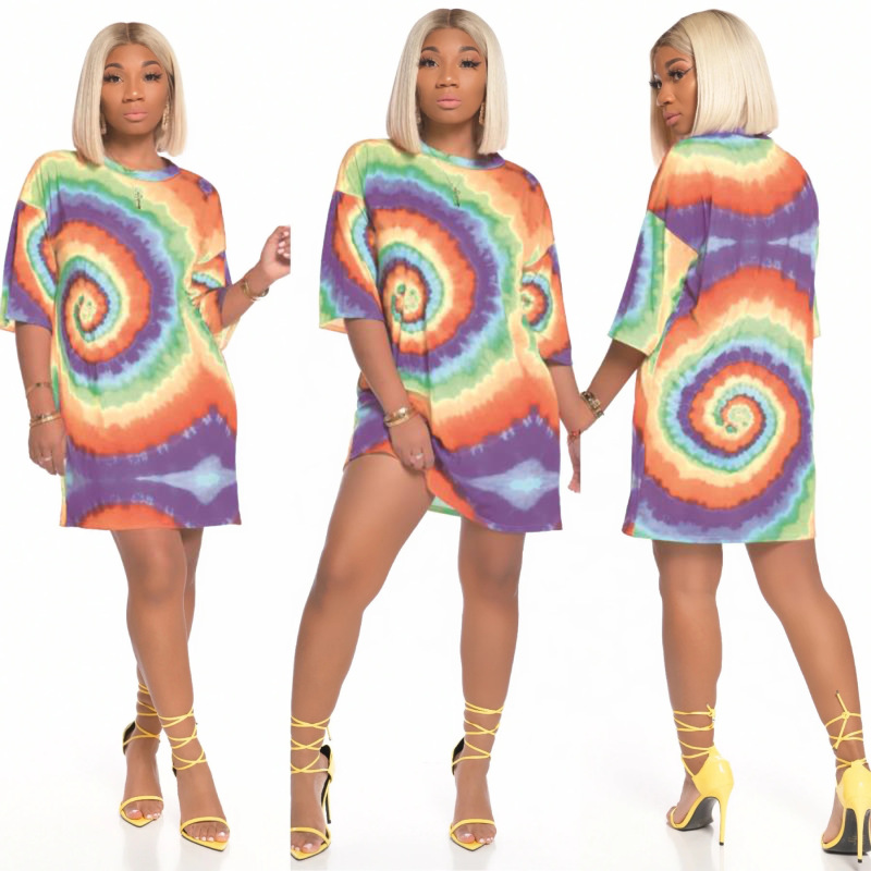 Printed Round Neck Fashionable Causal Dress