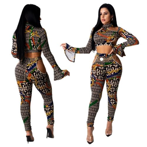 Hot Sale Fashion Printed Long Sleeved Two Piece Set