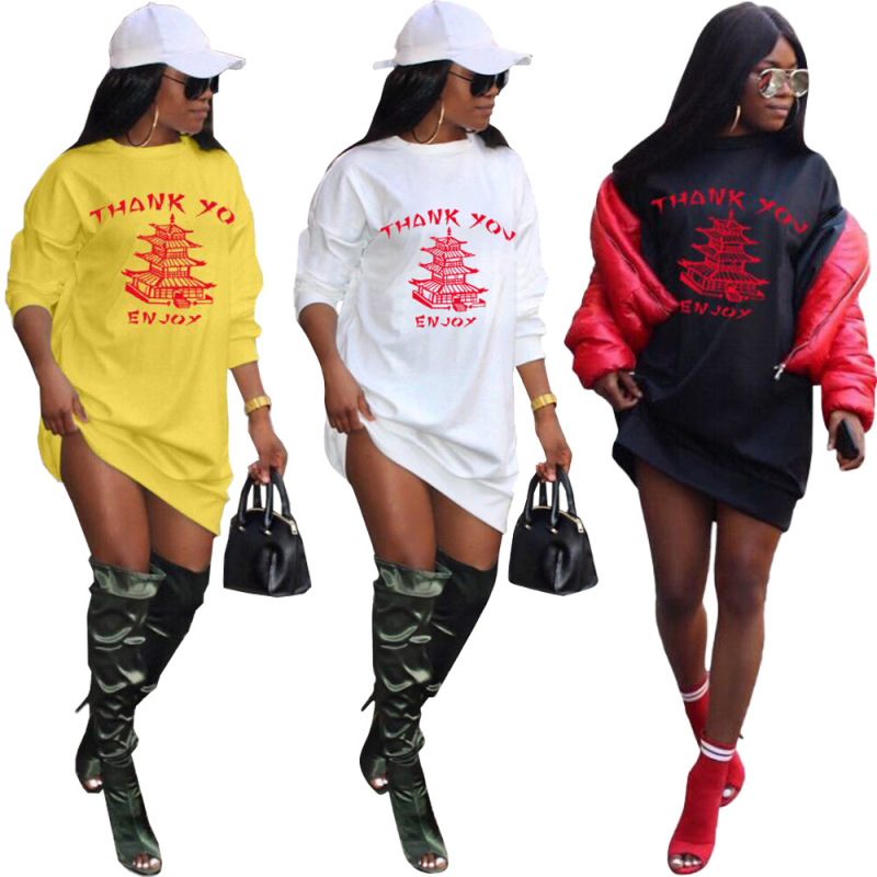 Letter Building Printed hoodie Dress