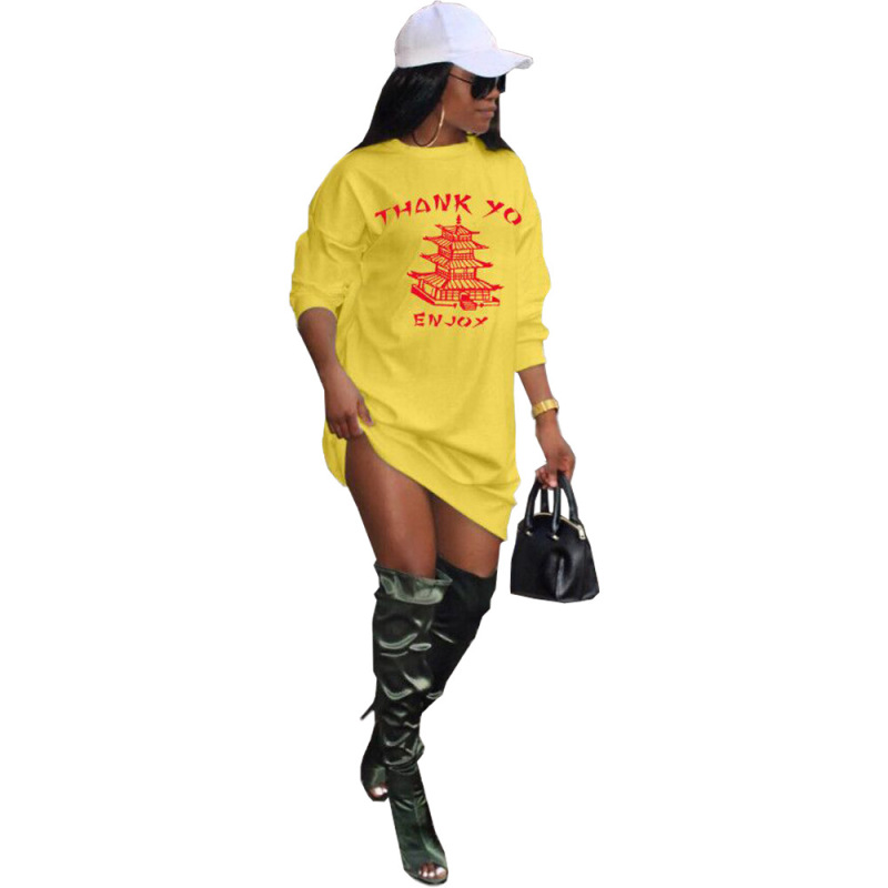 Letter Building Printed hoodie Dress