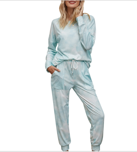 Tie-Dyed Long-Sleeved Pants Two - Piece Suit Sleepwear