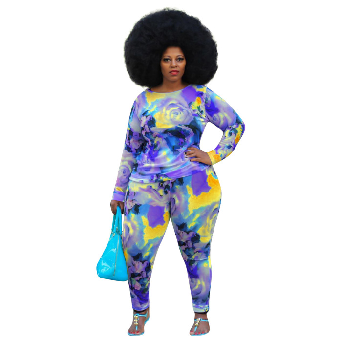 Color Printed Long Sleeve Two-Piece Set