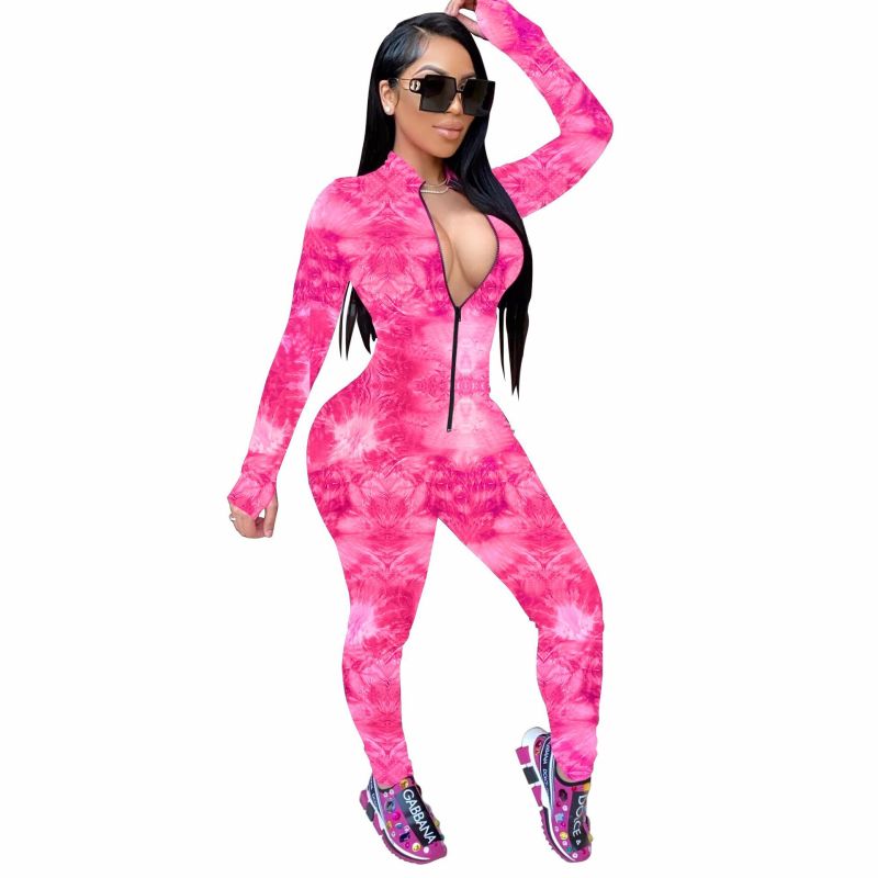 Slim Fit Fashion Printed Long Sleeve Jumpsuit