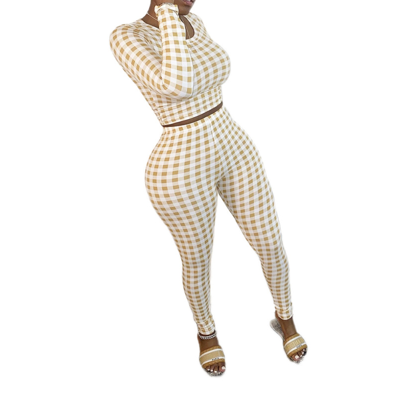 Grid Printed Casual Sport Street Style Two Piece Set