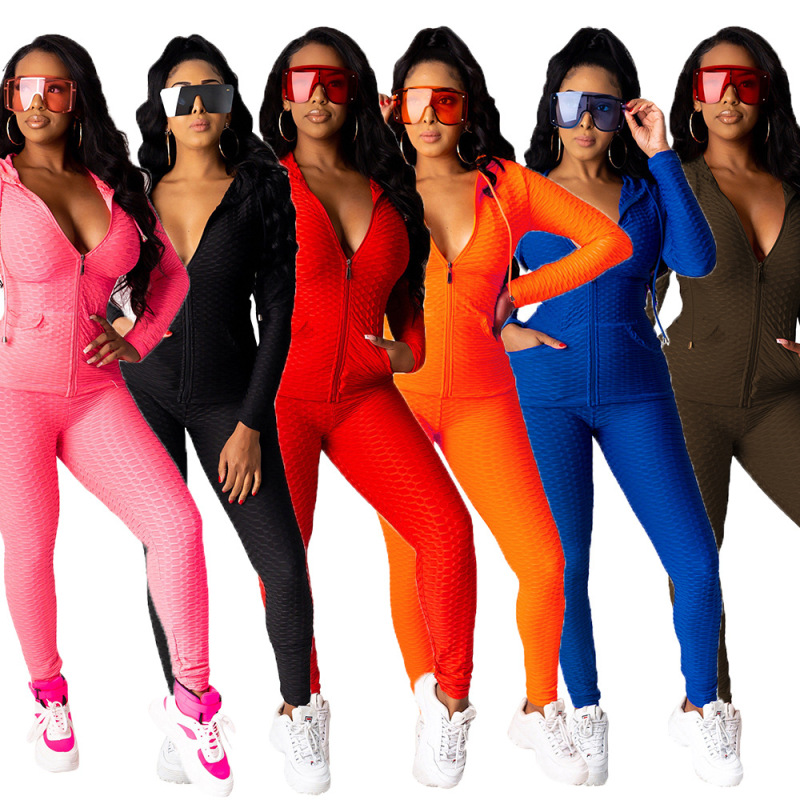 Solid Color Causal Long Sleeve Sports Two Piece Set