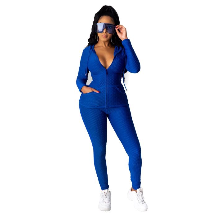 Solid Color Causal Long Sleeve Sports Two Piece Set