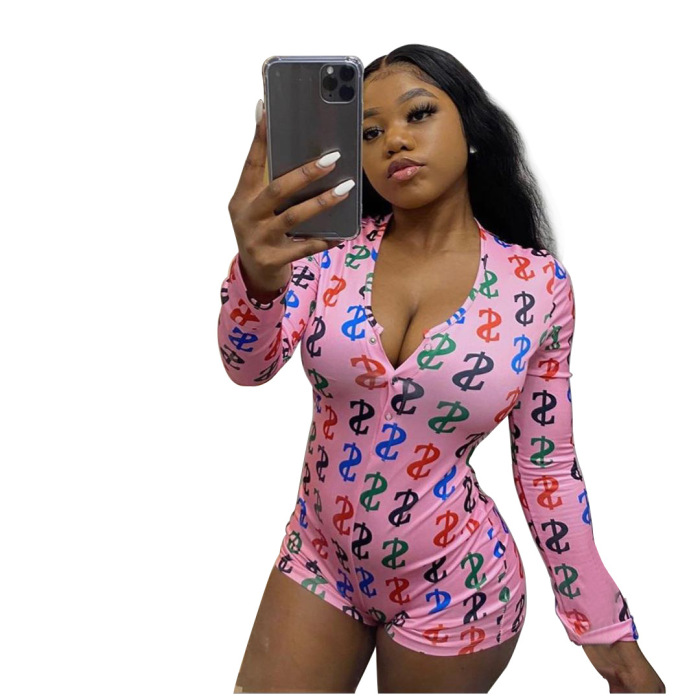 Printed Sexy Tight House Wear Jumpsuit