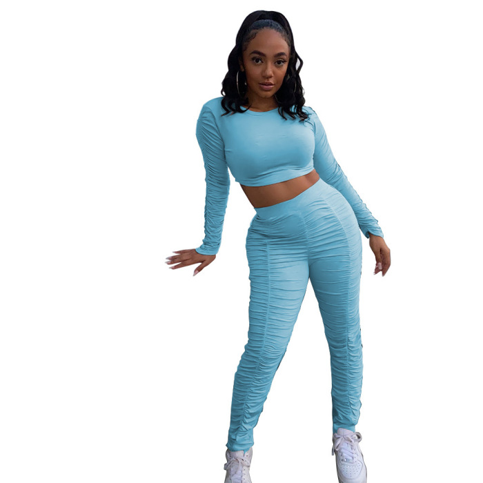 New Solid Color Long Sleeve Two Piece Set