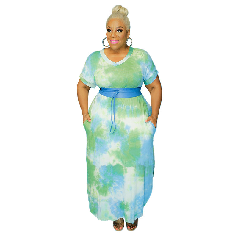 Tie-Dye V-neck One Piece Dress