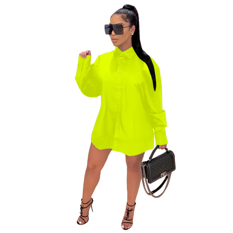 Solid Color Long - Sleeve Blouse Dress